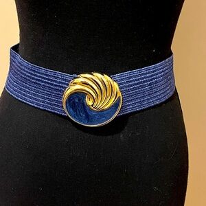 Vintage 80s Rare Kandell & Marcus Stretch Waist Belt Gold & Azure Tone Hardware